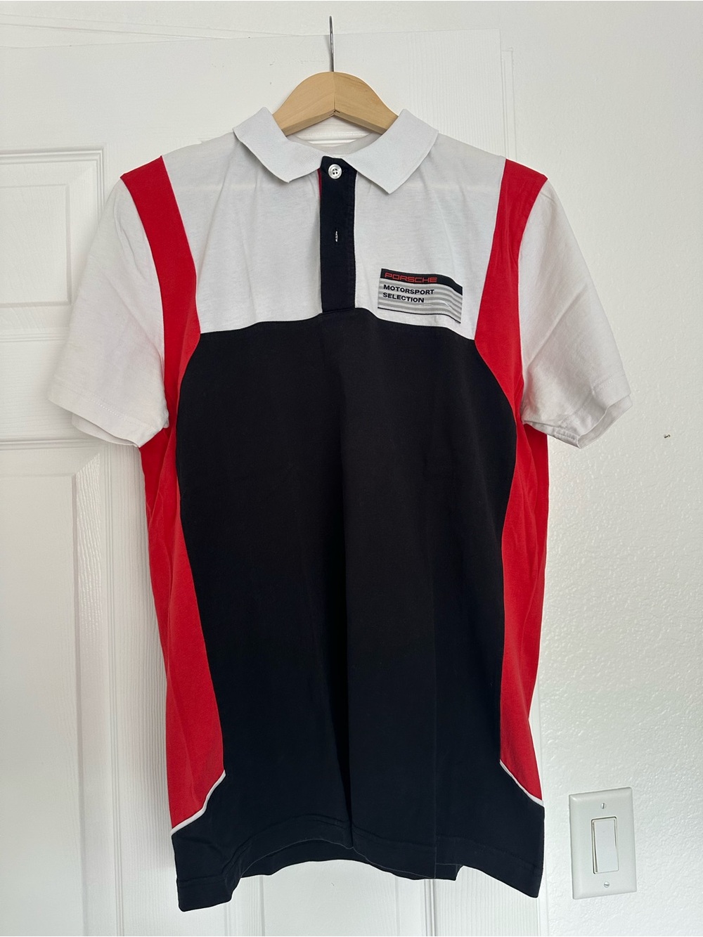 Porsche Design Colorblock Polo in White, Red & Black size Medium